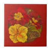 サクラソウの赤くおよび黄色の芸術はタイルを絵を描きました タイル (正面)