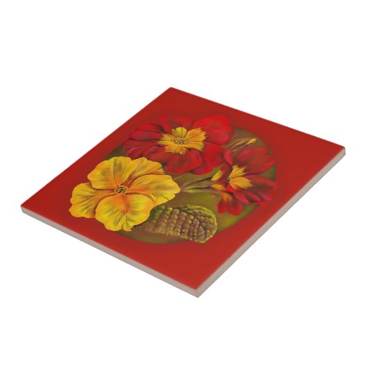 サクラソウの赤くおよび黄色の芸術はタイルを絵を描きました タイル (側面)