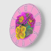 サクラソウ属の紫色及び黄色の素晴らしい植物の柱時計 ラージ壁時計 (傾斜)