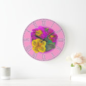 サクラソウ属の紫色及び黄色の素晴らしい植物の柱時計 ラージ壁時計 (ホーム)