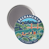 サクラメントのビンテージ地図 カリフォルニア マグネット (正面/裏面)
