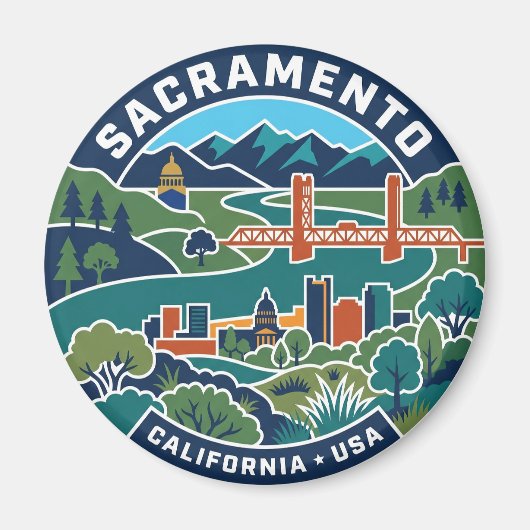 サクラメントのビンテージ地図 カリフォルニア マグネット (正面)
