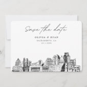 サクラメントの結婚式のスカイラインのスケッチ - Save the Date 招待状 (正面)