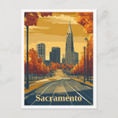 サクラメントカリフォルニアヴィンテージトラベルイラストレーション ポストカード (正面)