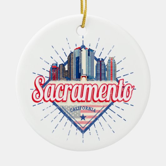 サクラメントカリフォルニア統一された州スカイラインUSA セラミックオーナメント (正面)