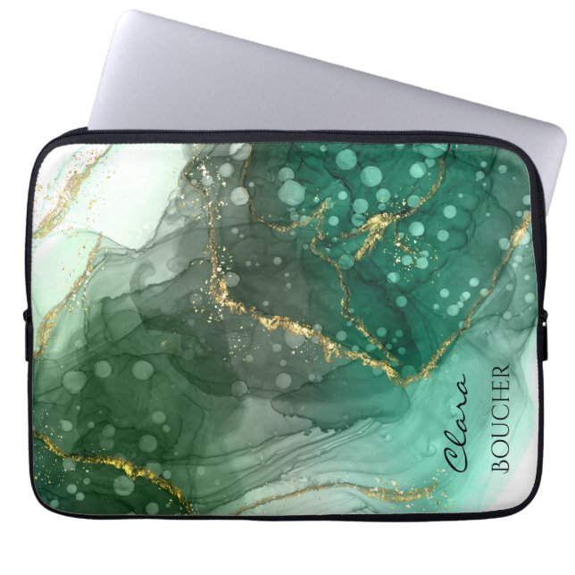 サクラメントグリーン水彩インクカスタマイズ可能 ラップトップスリーブ (正面)