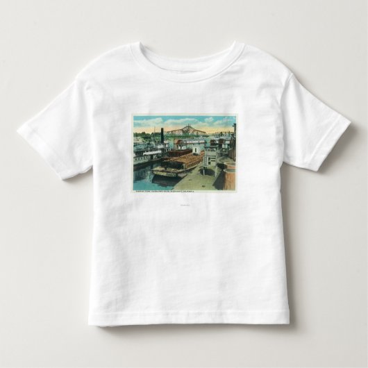 サクラメント川の港の船積み場面 トドラーTシャツ (正面)