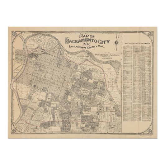 サクラメント市地図 - 1913年 ポスター (正面)