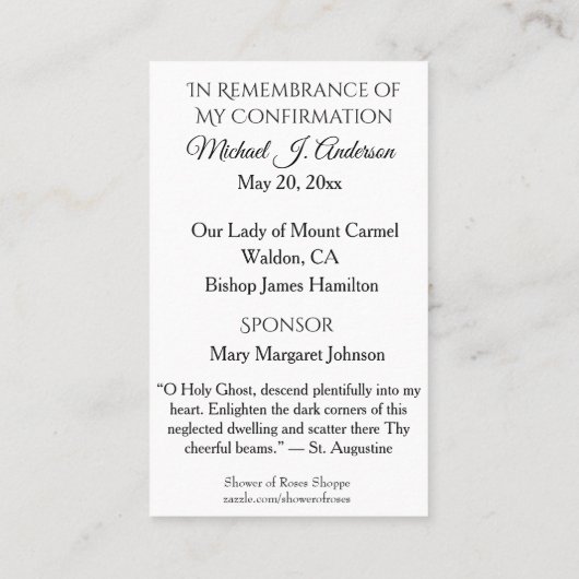 サクラメント確認B&Wドーヴホエレガントリーカード 名刺 (裏面)