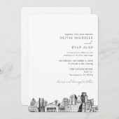 サクラメント結婚のスカイラインスケッチ招待状 招待状 (正面/裏面)