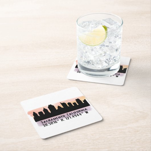 サクラメントCAシティスカイライン スクエアペーパーコースター (インサイチュ)