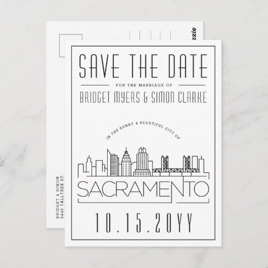 サクラメ結婚ント |スタイル設定されたスカイライン日付を保存 ポストカード (正面/裏面)