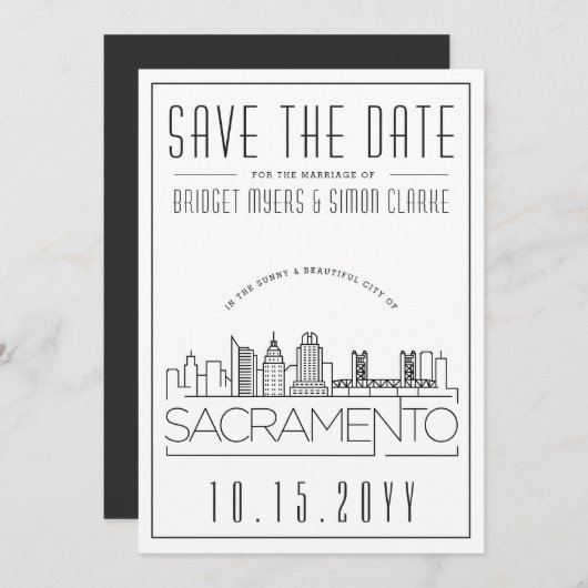 サクラメ結婚ント | Skyline日付を保存 招待状 (正面/裏面)
