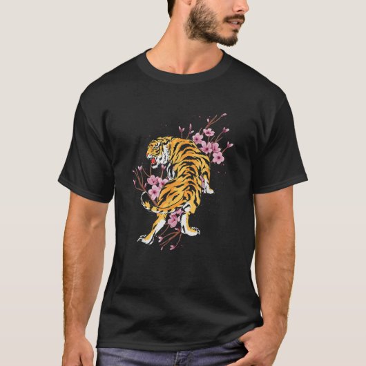 サクラ アジア ジャングル 動物 トラ  Tシャツ (正面)