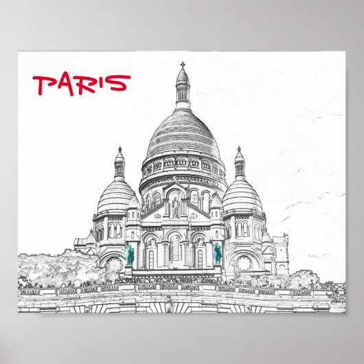 サクレクールバシリカオンモンマルトルヒル，パリ ポスター (正面)