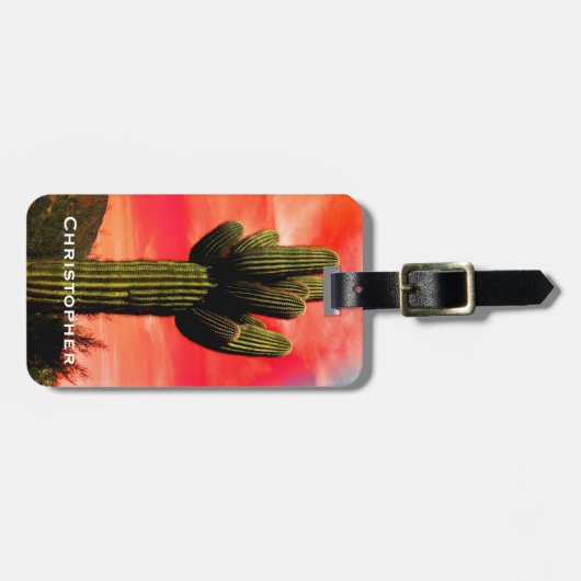 サグアロのサボテンの赤い空の南西荷物 ラゲッジタグ (正面横)