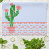 サグアロのサボテン、ばら色および淡いブルーの珊瑚 キッチンタオル (折り畳み)