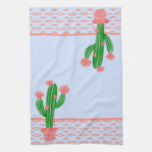 サグアロのサボテン、ばら色および淡いブルーの珊瑚 キッチンタオル (縦)