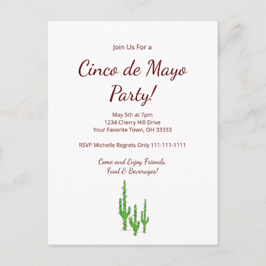 サグアロのトゲサボテン砂漠のシンコ・デ・マヨ・パーティー インビテーションポストカード (正面)