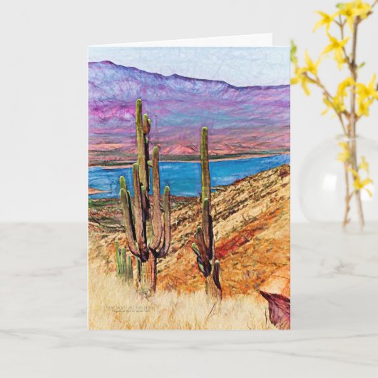 サグアロカッチブルーレイクパープルマウンテンアリゾナ カード (黄色い花)