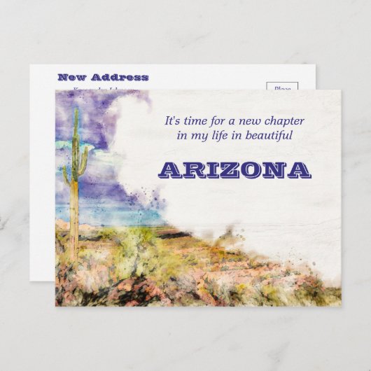 サグアロサクタスウォーターカラーパープルブルーアイアップ 案内ポストカード (正面/裏面)