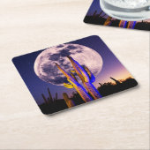 サグアロ·サクタスの満月 スクエアペーパーコースター (アングル)