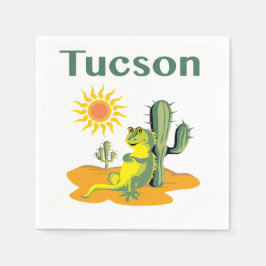 サグアーロの下のトゥーソン・アリゾナ・リザード スタンダードカクテルナプキン