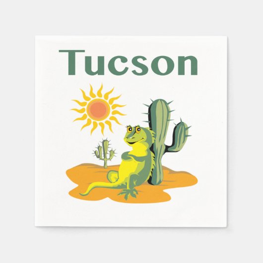 サグアーロの下のトゥーソン・アリゾナ・リザード スタンダードカクテルナプキン (正面)
