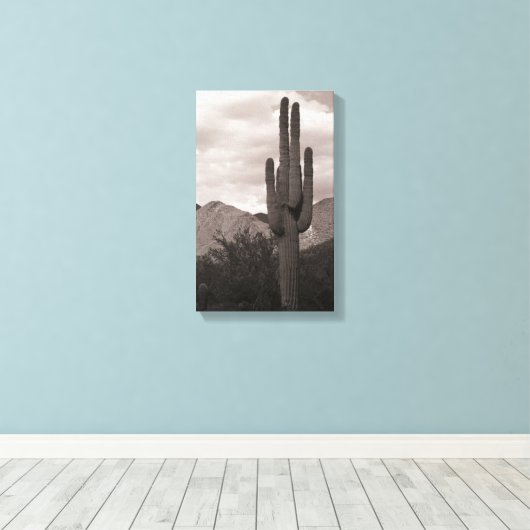 サグアーロカクタスソノランデザートB&Wフォトアートプリント キャンバスプリント (インサイチュ (ウッドフロア))