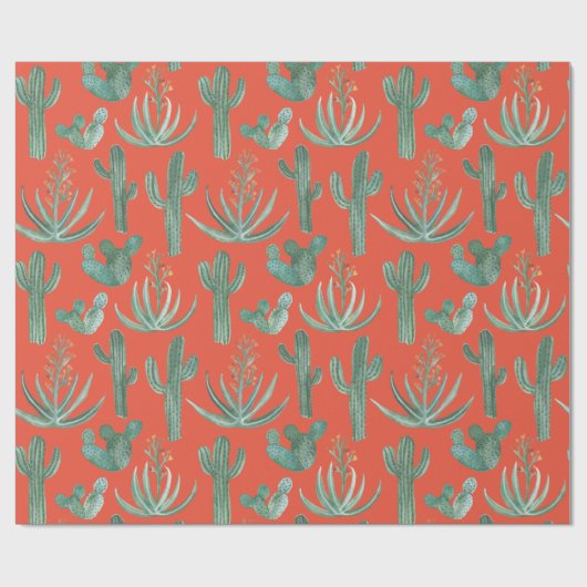 サグアーロカクタスデザートアロエプラントレッドクリスマスズホリデー ラッピングペーパー (フラット)