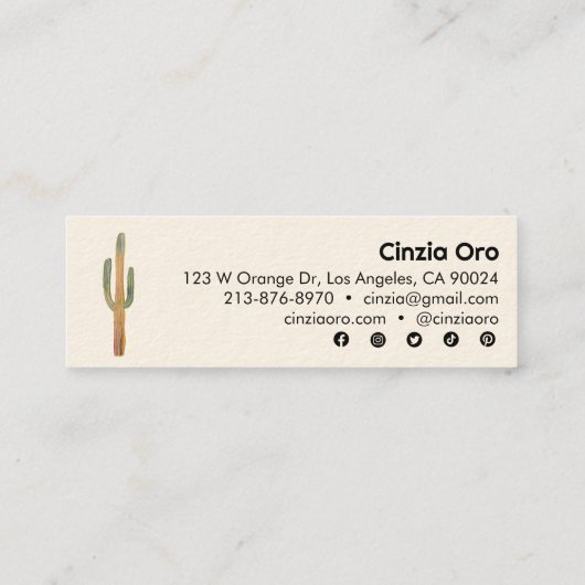 サグアーロカクタスミニマルユニークリスト自然砂漠 スキニー名刺 (裏面)