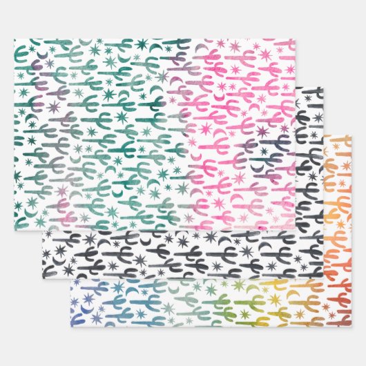 サグアーロカクタス砂漠の水の色自然植物学 ラッピングペーパーシート (セット)