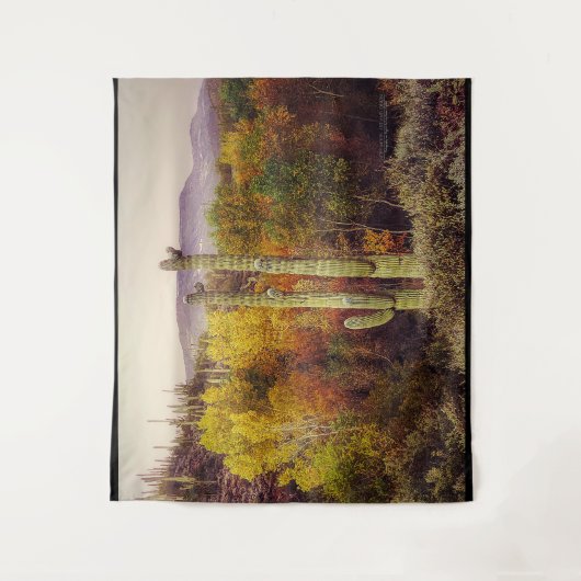 サグアーロカッティデザートサウスウエストアリゾナ紅葉 タペストリー (正面)