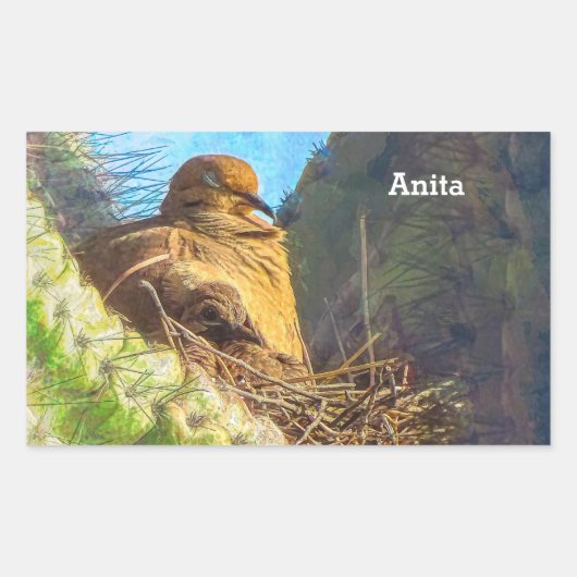 サグアーロカボスネストと喪に服すベビーハトの女性 長方形シール (正面)