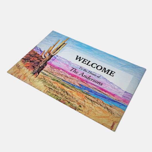 サグアーロサボサボサボサボサボサボサパープルマウンテンズブルーレイクアリゾナ ドアマット (アングル)