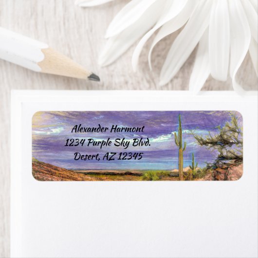 サグアーロサボサボサボパープルスカイアリゾナデザートビュー ラベル (インサイチュ)