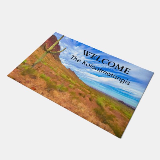 サグアーロサボスソノラン砂漠ブルースカイ雲 ドアマット (アングル)