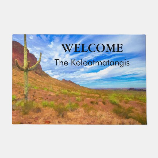 サグアーロサボスソノラン砂漠ブルースカイ雲 ドアマット (正面)