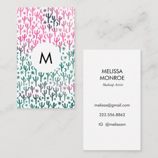 サグアーロサボスムーンスターズ模様ピンクイニシャル 名刺 (正面/裏面)