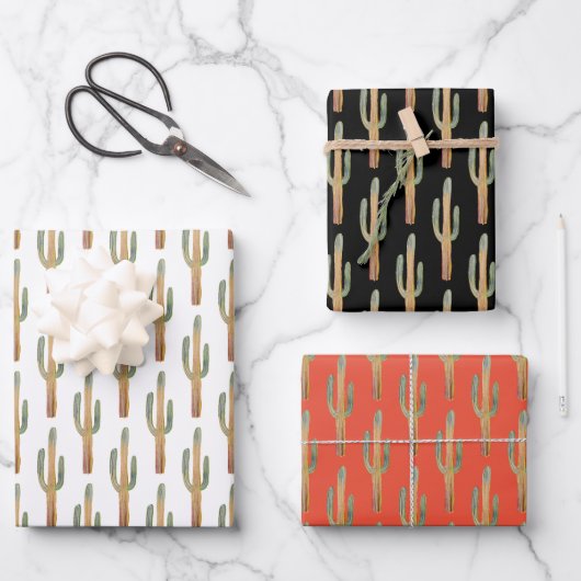 サグアーロサボス砂漠の植物クリスマスプレゼント ラッピングペーパーシート (正面)