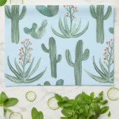 サグアーロサボス砂漠アロエパターンウォーターの色 キッチンタオル (折り畳み)