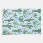 サグアーロサボス砂漠アロエパターンウォーターの色 キッチンタオル (横)