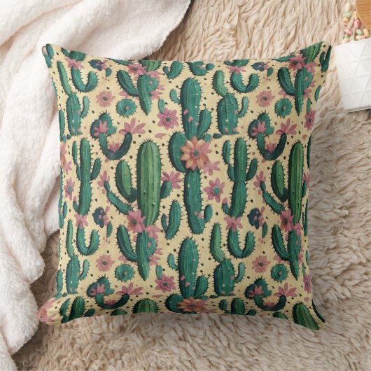 サグアーロサボテン南西部シームレスパターン クッション (ブランケット)