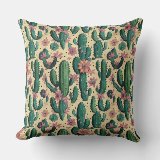 サグアーロサボテン南西部シームレスパターン クッション (正面)