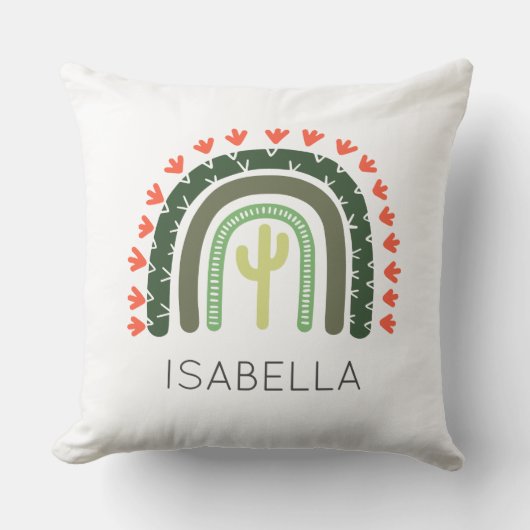 サグアーロサボテン名オレンジグリーンモダンデザートアート クッション (正面)