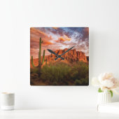 サグアーロサボテン迷信マウンテンサンセットアート スクエア壁時計 (ホーム)