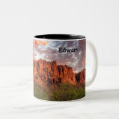 サグアーロサボテン迷信マウンテンサンセットアート ツートーンマグカップ (正面右)