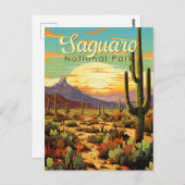 サグアーロナショナルパークイラストレーションレトロ ポストカード (正面/裏面)