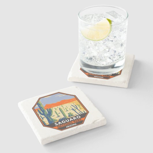サグアーロ国立公園アリゾナジャイアントサボテンヴィンテージ ストーンコースター (横)