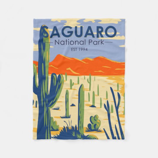 サグアーロ国立公園アリゾナジャイアントサボテンヴィンテージ フリースブランケット (正面)